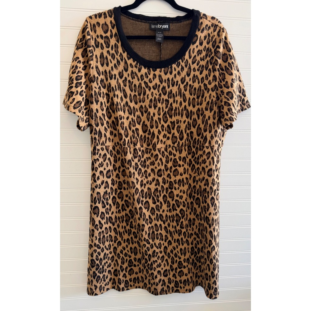 Lane Bryant Leopard Print Knit Dress Womens 18/20 Empire Waist Brown